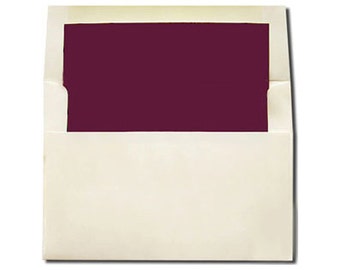 Cream with Burgundy Lined Envelopes - A7 and A2 Sizes - 20 Pack