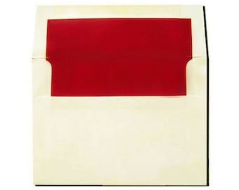 Cream with Red Lined Envelopes - A7 Size - 20 Pack