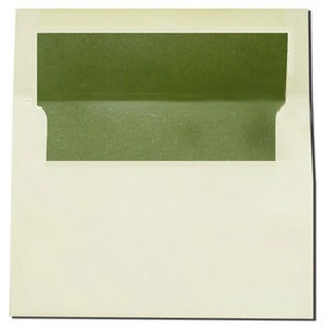 May include: A white envelope with a green inner flap. The envelope is blank and ready for addressing.