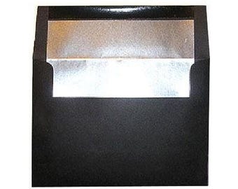 Black with Silver Foil Lined Envelopes A7 Size - 20 Pack of Solid Black Envelopes with Shiny Silver Foil Liner