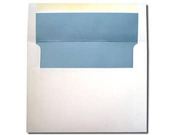 A7 White with Metallic Blue Pearl Lined Envelopes - Blue Shimmer Liner Paper - 20 A7 Size Envelopes for 5" X 7" Cards