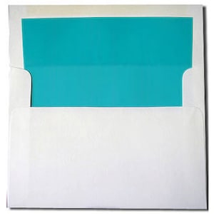 White with Aqua Turquoise Lined Envelopes - A7 Size - For 5x7 Cards - 20 Pack