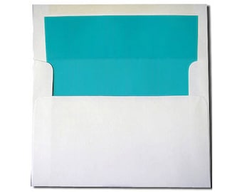 White with Aqua Turquoise Lined Envelopes - A7 Size - For 5x7 Cards - 20 Pack