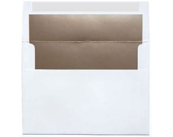 White with Metallic Champagne Bronze Shimmer Paper Lined Envelopes - A7 Size - 20 Pack