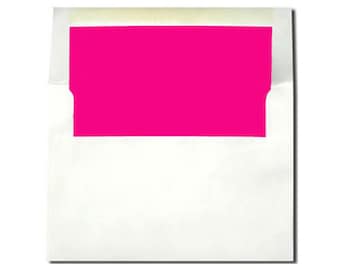 White with Hot Pink Magenta Lined Envelopes - A7 and A2 Sizes - 20 Pack