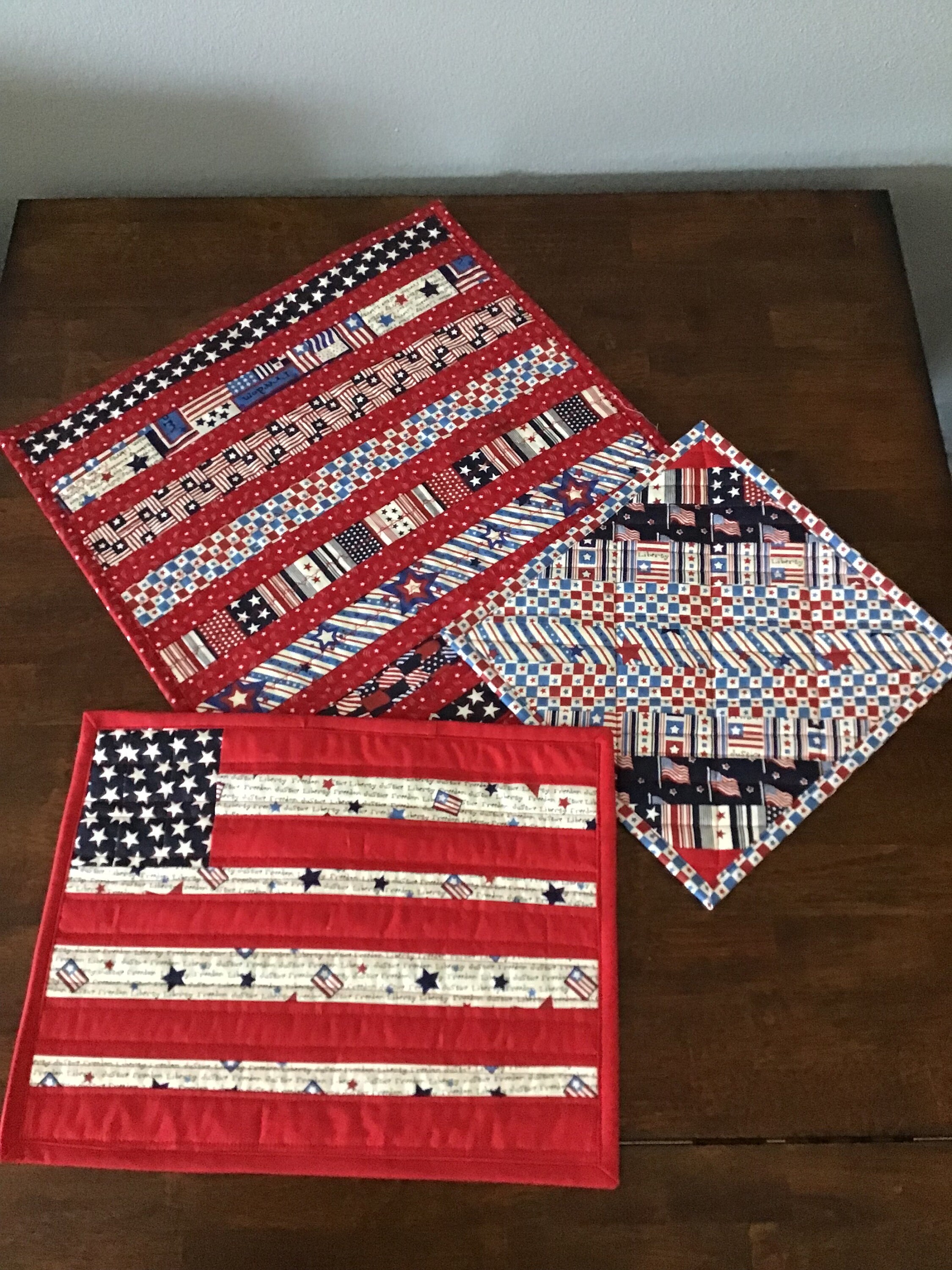 Quilted Americana Table Topper Set Patriotic Red White & Blue - Etsy