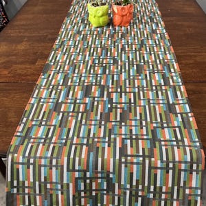 MCM table runner contemporary  blue orange green brown dresser scarf