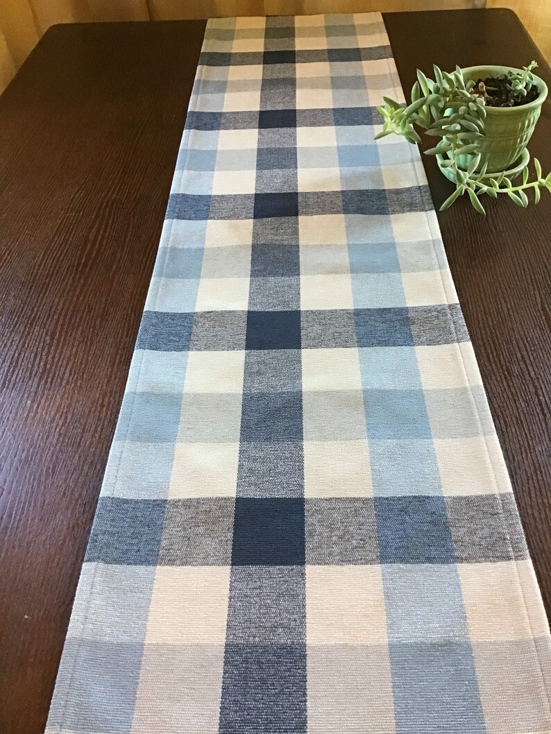 Blue Buffalo Check Farmhouse Table Runner Blue Beige Table Etsy