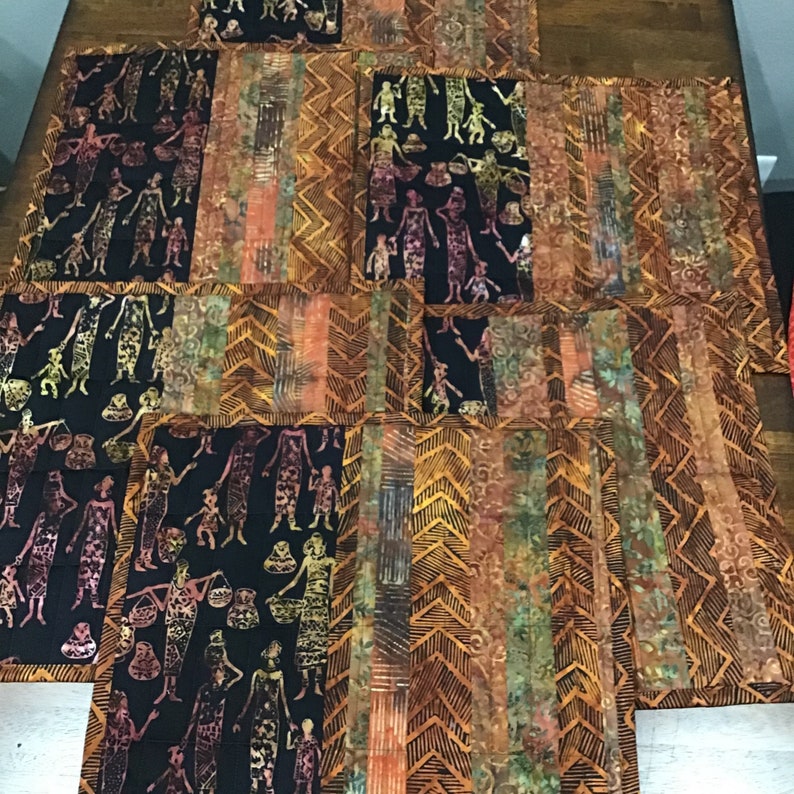 Batik African Print Quilted Placemats Set of 6 Brown Black Etsy