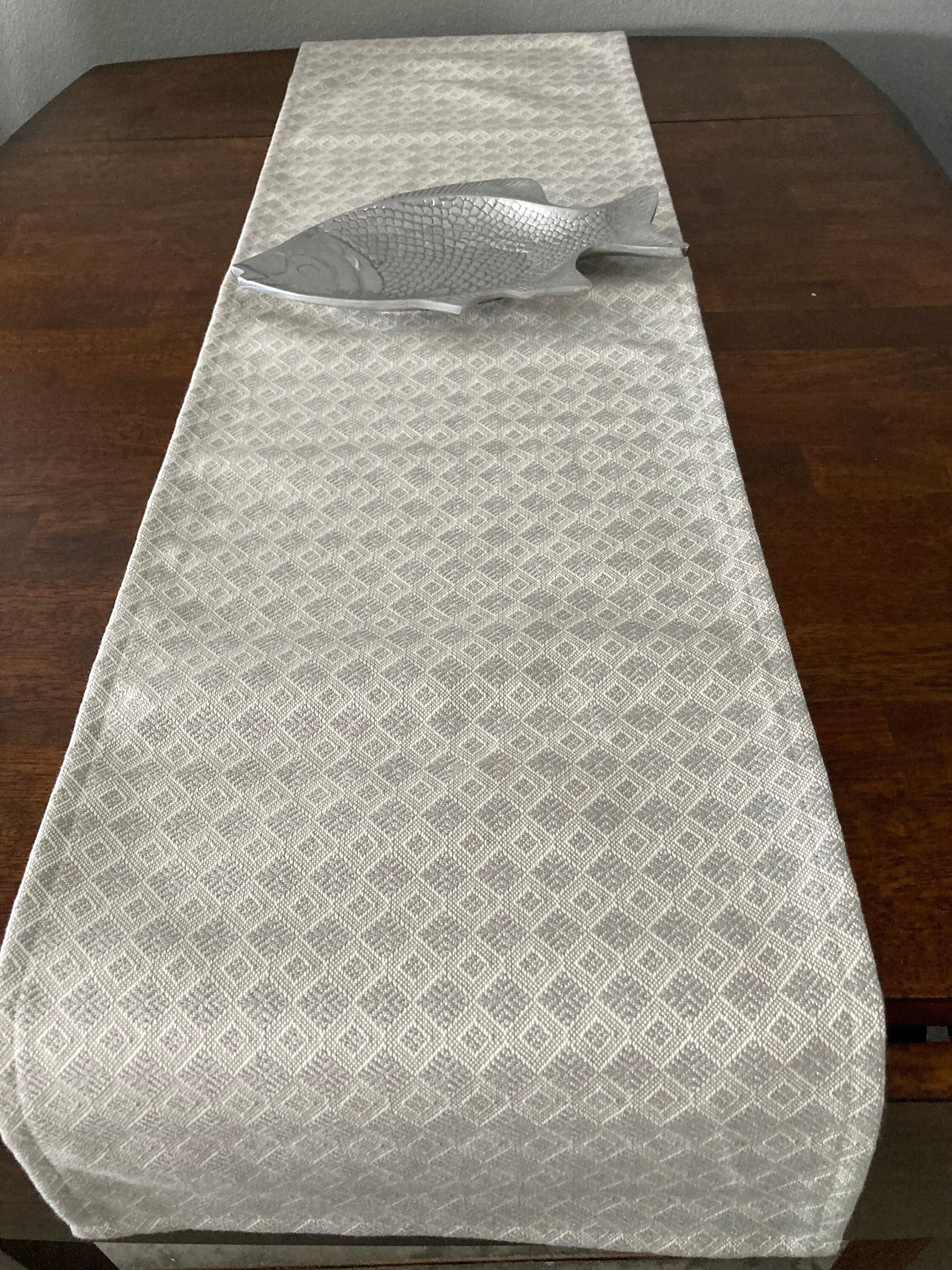 slim fit dress slacks Gray and White Striped Table Runner – 90 West Linen Co main image 0