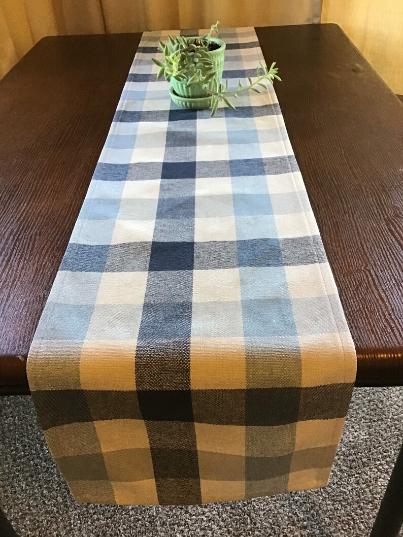 Blue Buffalo Check Farmhouse Table Runner Blue Beige Table Etsy