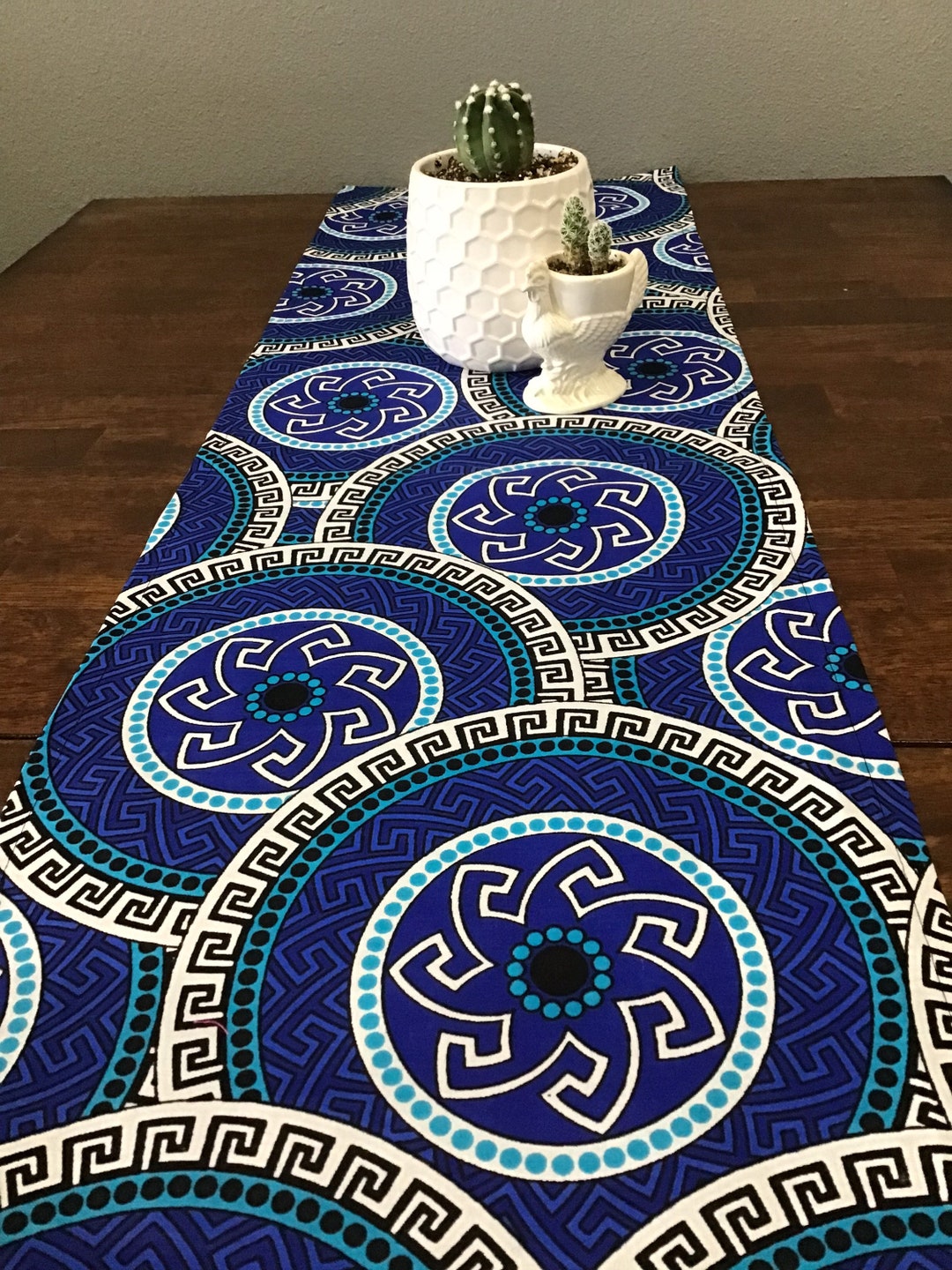 African Print Table Runner Napkins Set Blue Black Cover Mat Mothers Day