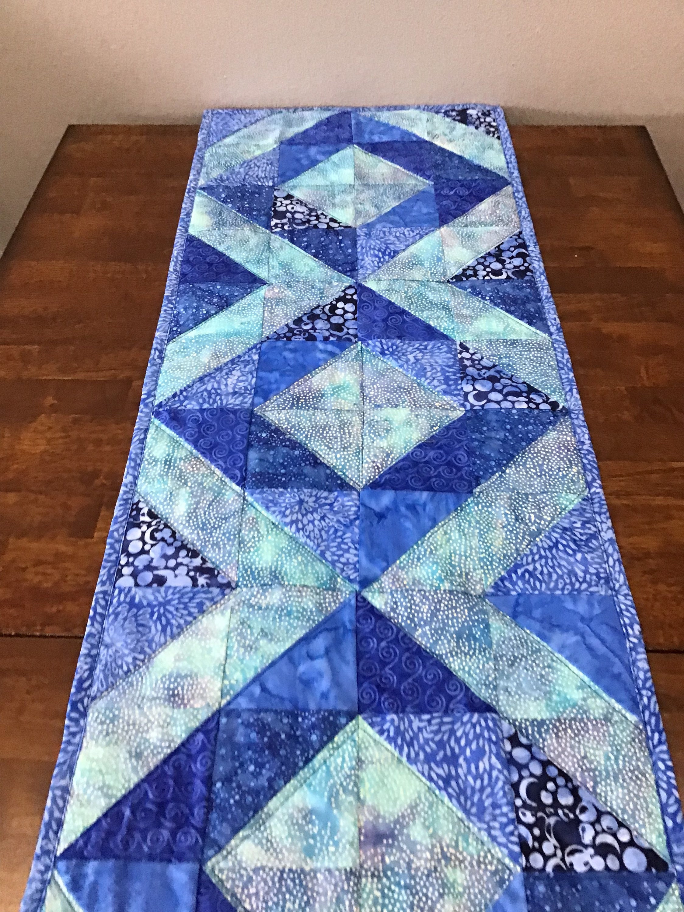 Blue Batik Modern Table Runner Quilted Table Runner Handmade Etsy