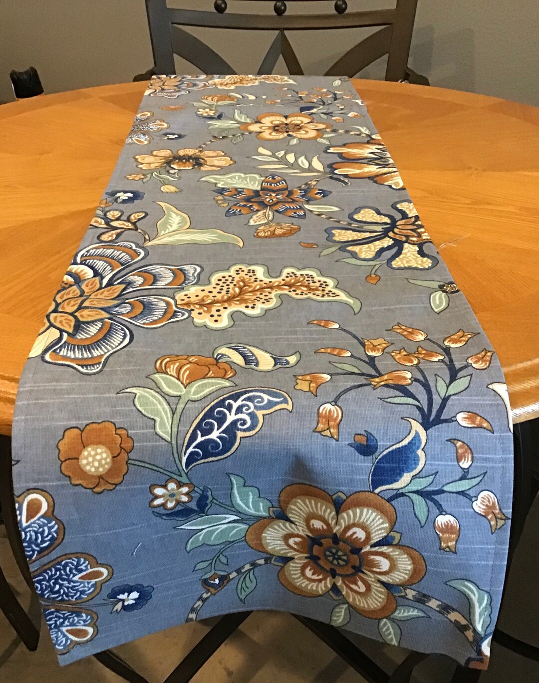 Modern Blue Floral Table Runner Fall Short Table Runner Blue Etsy
