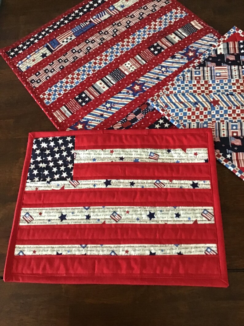 Quilted Americana Table Topper Set Patriotic Red White & Blue - Etsy