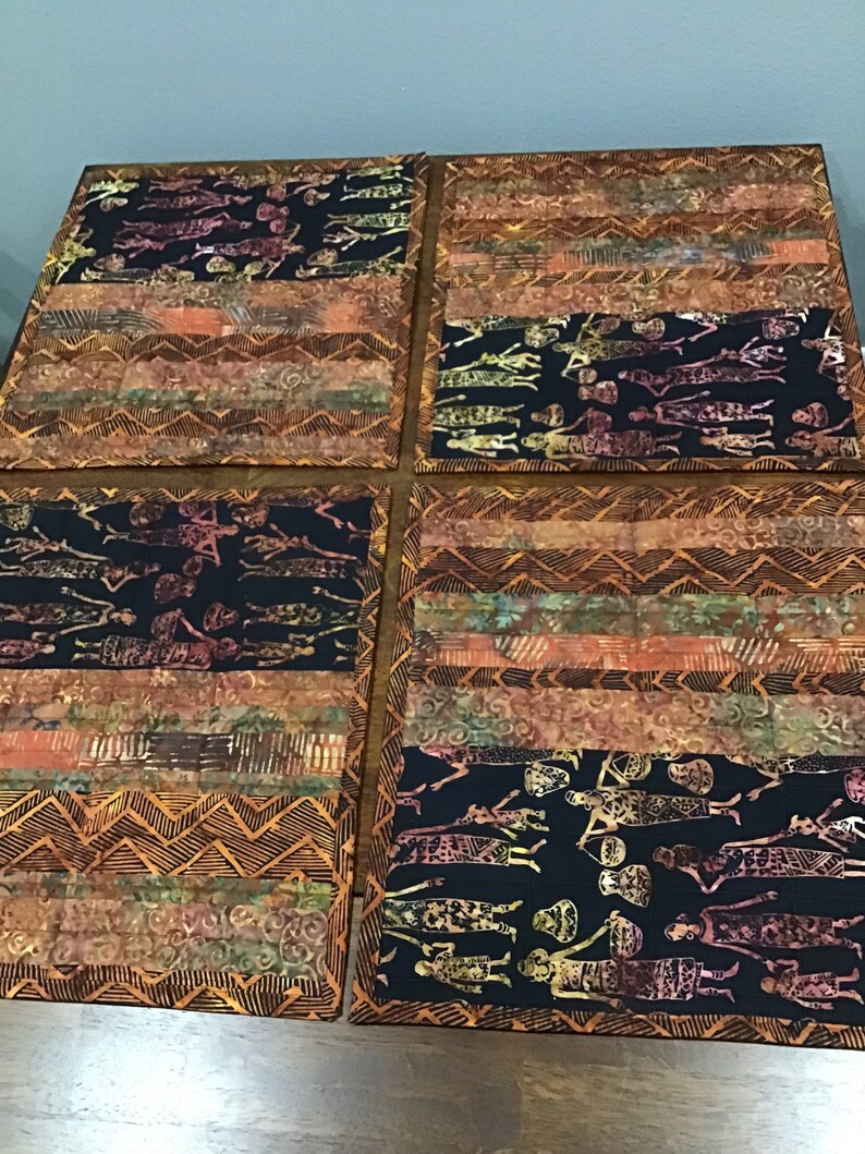 Batik African Print Quilted Placemats Set of 6 Brown Black Etsy