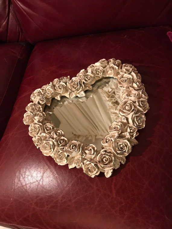 Tray Mirrored Tray Roses Mirror Wall Hanging Dresser Accessory Etsy