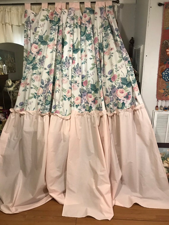 Curtains Cabbage Roses Vintage Fabrics Pink Curtains Tab Etsy