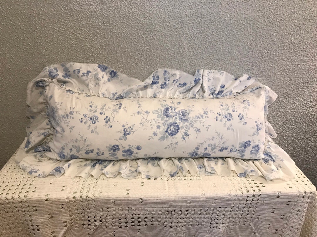 Pillow Slip Blue Roses Cotton Pillow Slip Ruffled Pillow Home Etsy