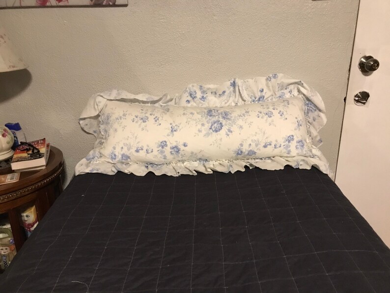 Pillow Slip Blue Roses Cotton Pillow Slip Ruffled Pillow Home Etsy