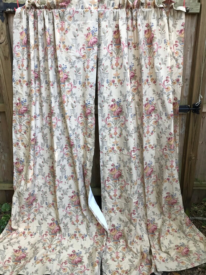 Curtains Pink Cabbage Roses Lined Drapes Window Treatments Etsy