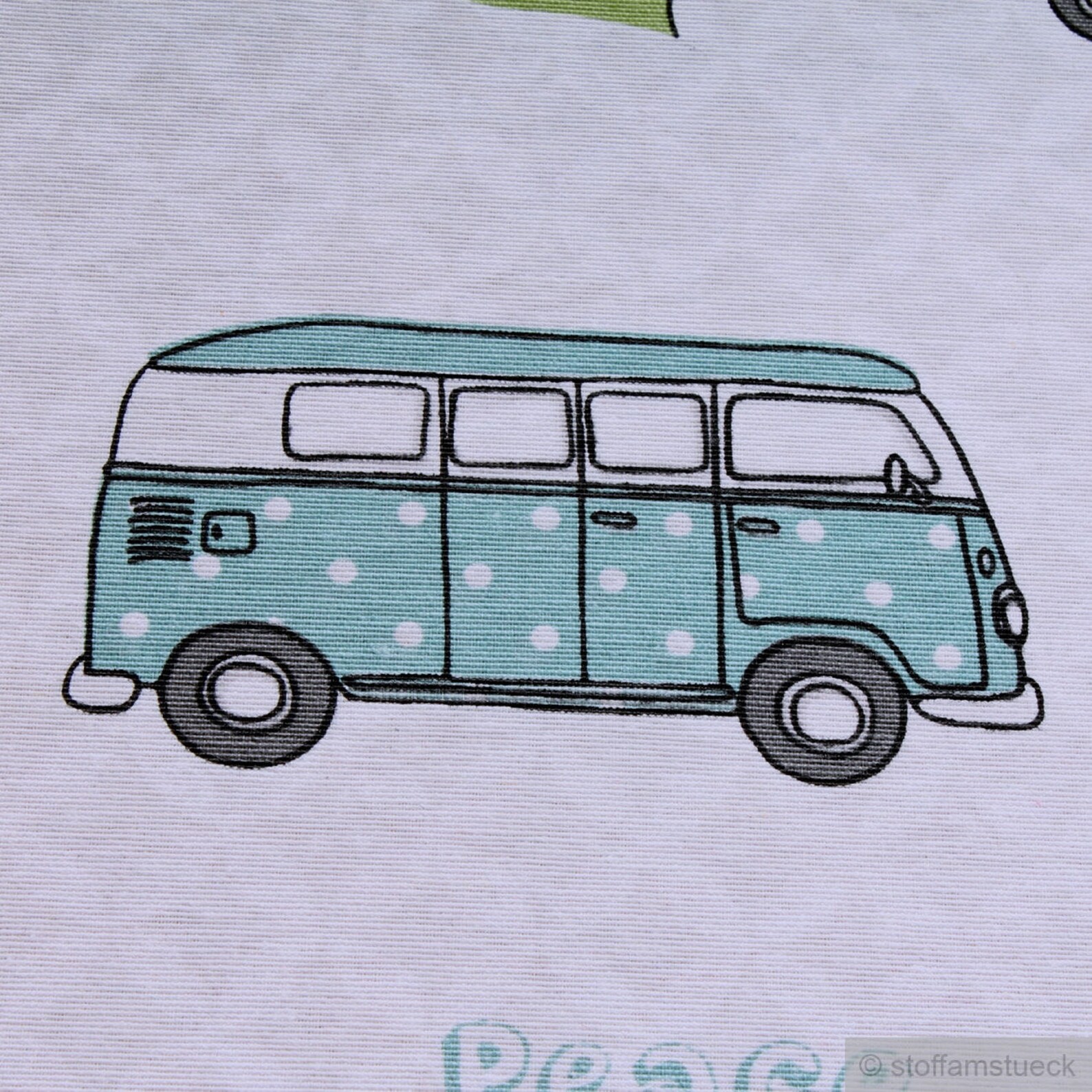 Fabric cotton polyester ecru VW Bulli T1 peace love surf