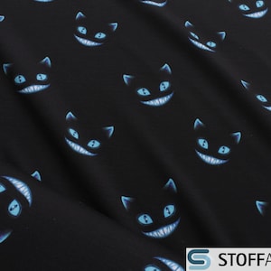 Fabric children&#39;s fabric cotton elastane french terry black cheshire cat blue summer sweat