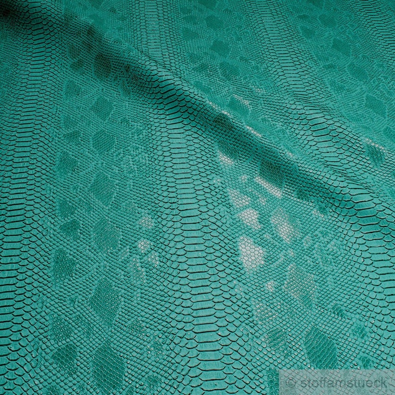 Tissu PVC cuir artificiel crocodile turquoise vert légèrement brillant image 1