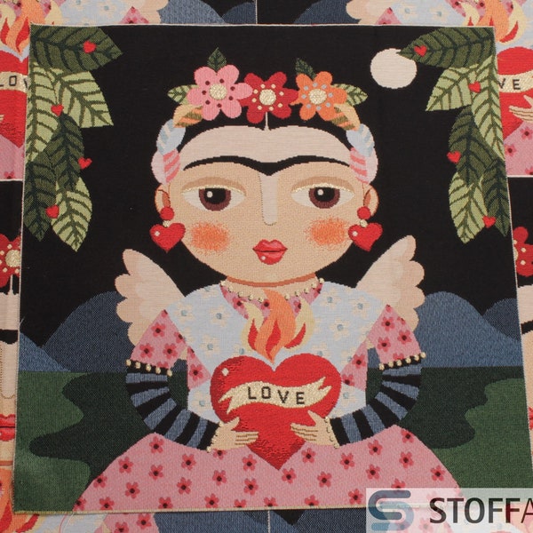 Stoff Kissen Panel Baumwolle Polyester Gobelin schwarz Püppi Frieda Love 47 cm x 47 cm