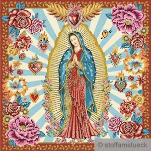 Fabric panel polyester cotton tapestry red madonna blue 50 x 50 cm