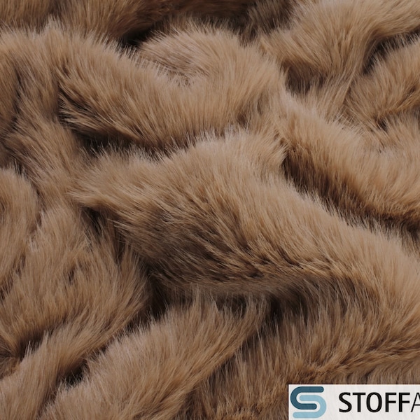 Stoff Polyester Langflor Fell caramel 4 cm Fellimitat Fellstoff Webpelz weich langflorig