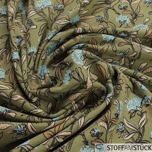 Fabric Cotton Elastane Single Jersey olive flower stretchy soft