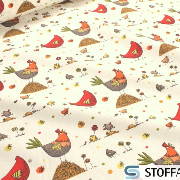 Fabric Children's fabric cotton ecru rooster hen chick 160 cm cotton fabric chicken