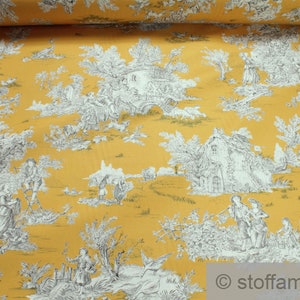 Fabric cotton Toile de Jouy rural ochre ecru country 280 cm wide