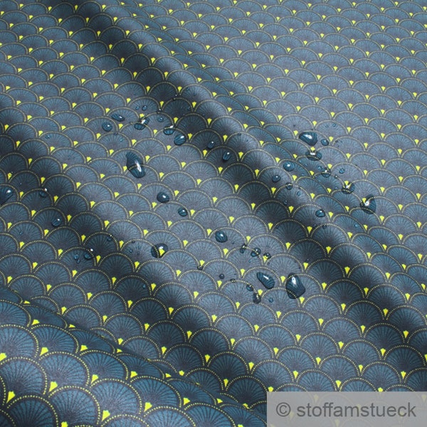 Tissu coton acrylique vague essence motif japonais éventail Seigaiha bleu enduit déperlant