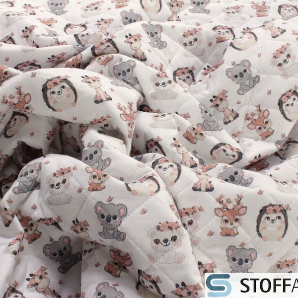 Fabric Children's Fabric Quilted Fabric white Animals Hearts Matelassé Stepper