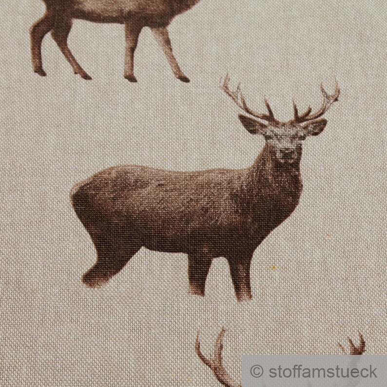 Fabric cotton polyester canvas nature dear dear head antlers linen look image 3