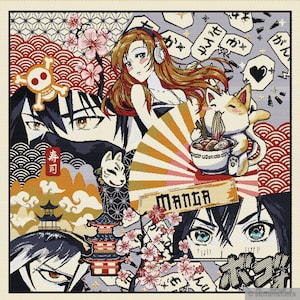 Stoffen Kussen Paneel Polyester Katoen Wandtapijt lichtblauw Anime 50 cm x 50 cm Japan