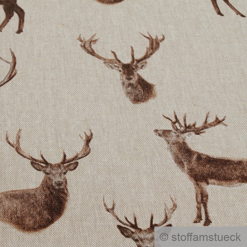 Fabric cotton polyester canvas nature dear dear head antlers linen look image 2