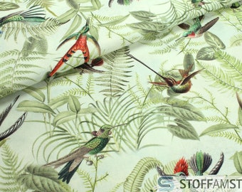 Stoff Baumwolle Rips hellgrün Kolibri farbenfroh Baumwollstoff Kolibris
