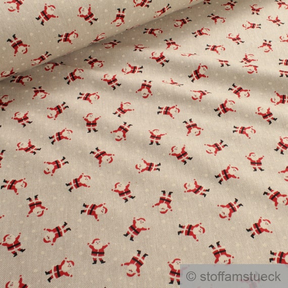 Stoff Weihnachtsstoff Baumwolle Polyester Rips natur Nikolaus