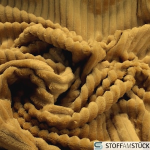 Fabric polyester double mink fleece mustard stripes plush teddy fawn faux fur cuddly warm soft ochre