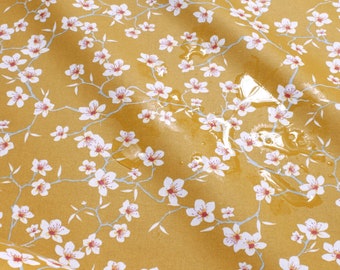 Fabric Cotton Acrylic Ochre Blossom Cherry Plum Coated Water repellent