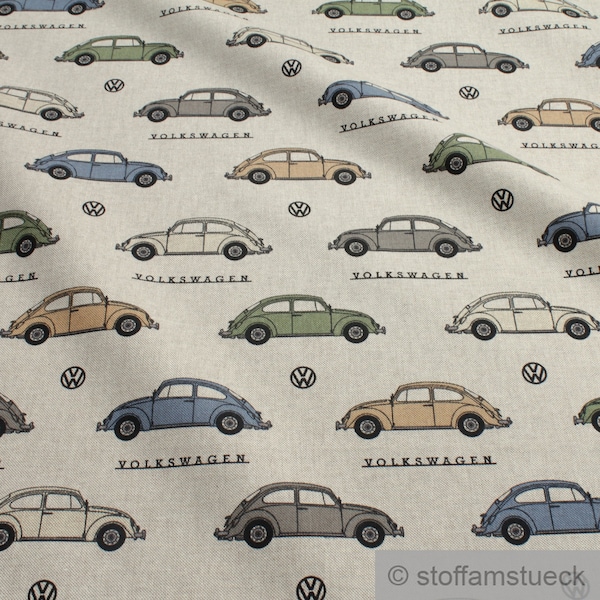 Fabric Cotton Polyester Rib Nature VW  Beetle Linen look Volkswagen Official Licensed Product