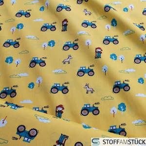 Fabric children&#39;s fabric cotton poplin yellow tractor farmer cotton fabric