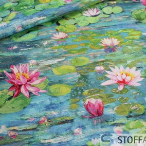 Fabric Cotton Canvas Water Lily Colourful Water Lily Pond Cotton Fabric Claude Monet