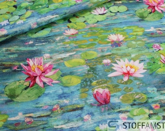 Stoff Baumwolle Rips Seerose bunt farbenfroh Seerosenteich Baumwollstoff Claude Monet