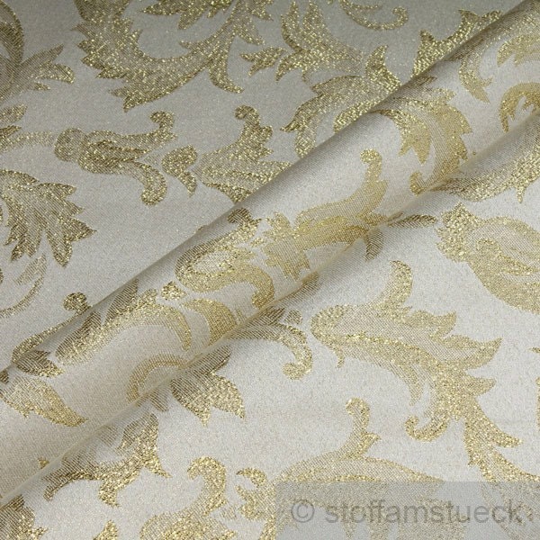 Tissu polyester jacquard ornement écru or lurex brocart doré baroque rococo 280