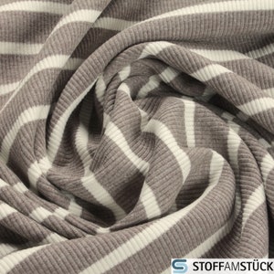 Fabric Cotton Elastane Rib Jersey Stripes Brown Off-White Rib Knit