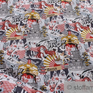 Fabric Cotton White Anime Cotton Fabric Manga Japan Cartoon